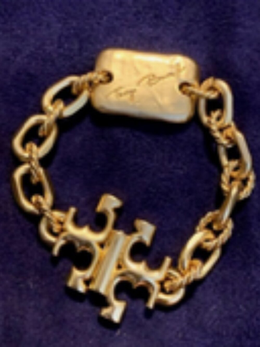 New Tory Burch Gold Logo Chain Bracelet with Signature Plate